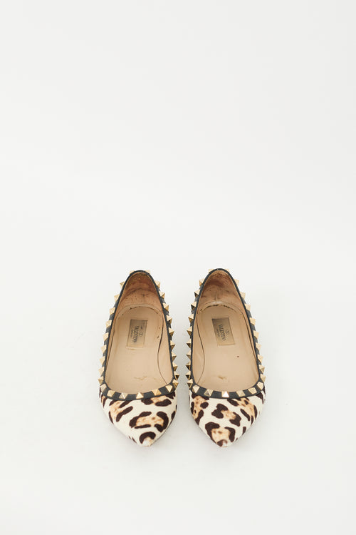 Valentino Beige 
Brown Hair Rockstud Printed Ballet Flat