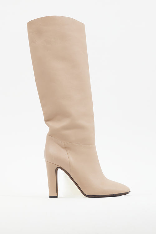 Valentino Beige Leather Knee High Heeled Boot