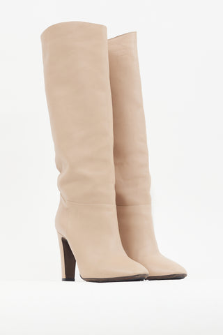 Valentino Beige Leather Knee High Heeled Boot