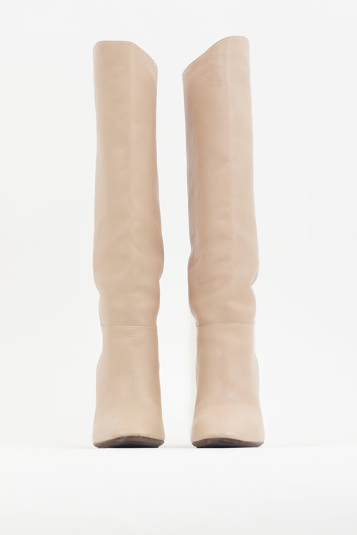 Valentino Beige Leather Knee High Heeled Boot