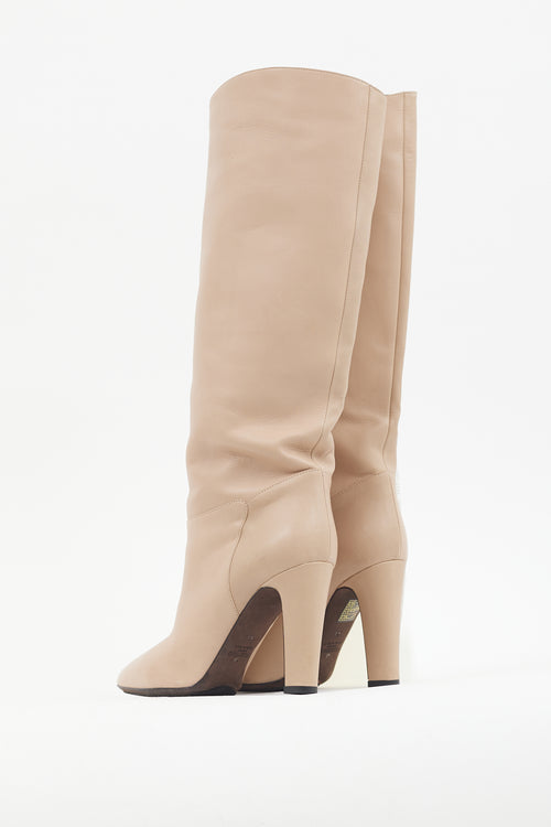 Valentino Beige Leather Knee High Heeled Boot