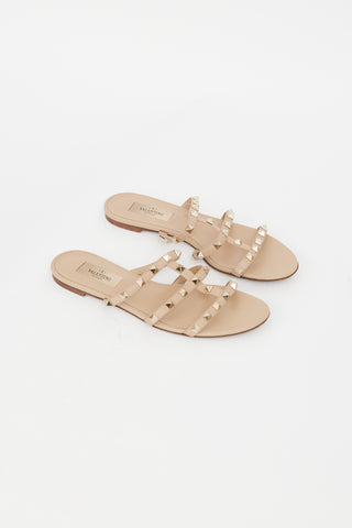 Valentino Beige Leather 
Rockstud Caged Sandal