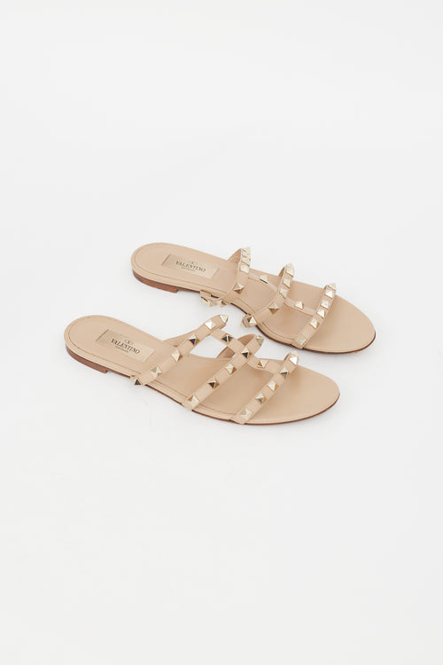 Valentino Beige Leather 
Rockstud Caged Sandal