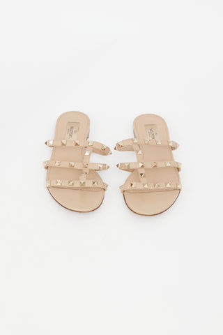 Valentino Beige Leather 
Rockstud Caged Sandal