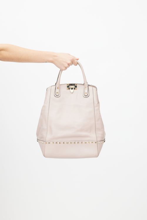 Valentino Beige Leather Rockstud Dome Bucket Bag