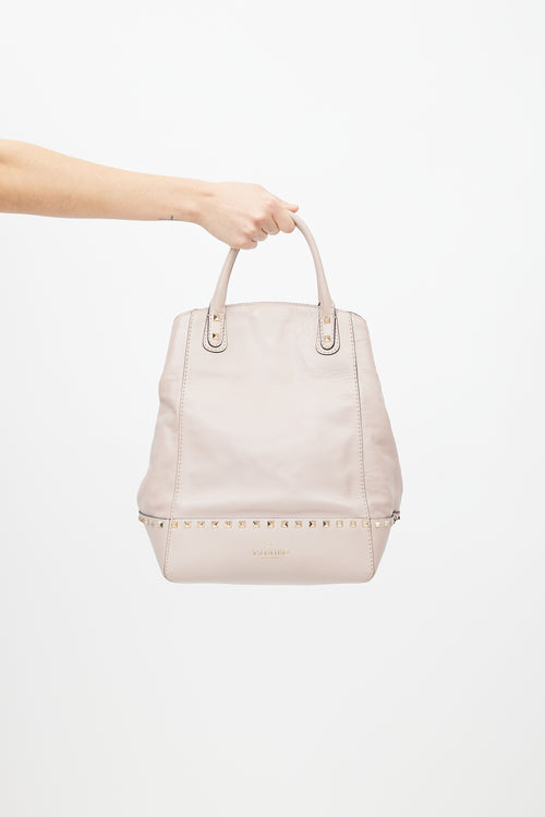 Valentino Beige Leather Rockstud Dome Bucket Bag