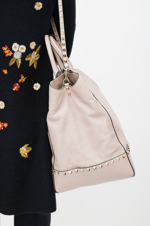 Valentino Beige Leather Rockstud Dome Bucket Bag