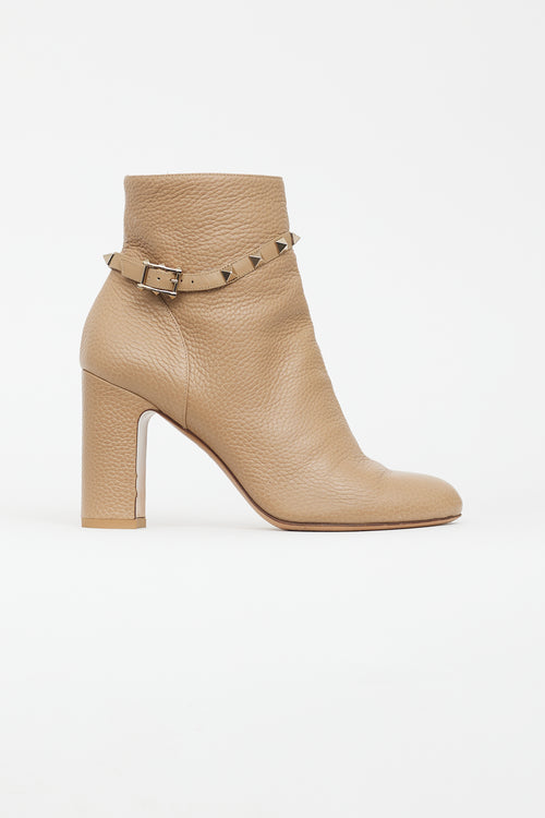 Valentino Beige Leather Rockstud Strap Boot