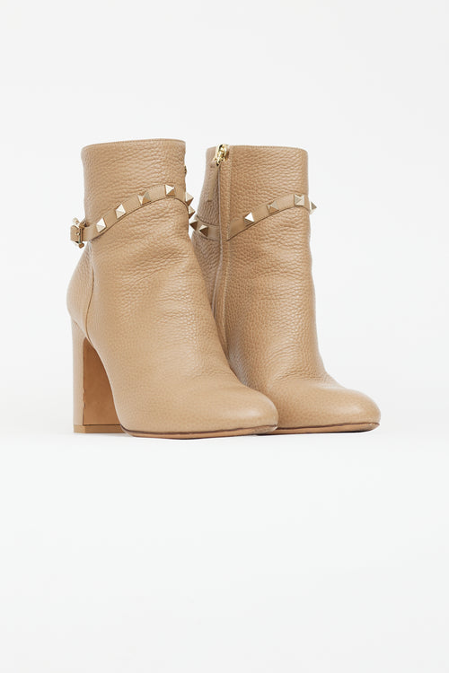 Valentino Beige Leather Rockstud Strap Boot