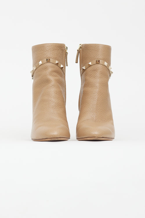 Valentino Beige Leather Rockstud Strap Boot