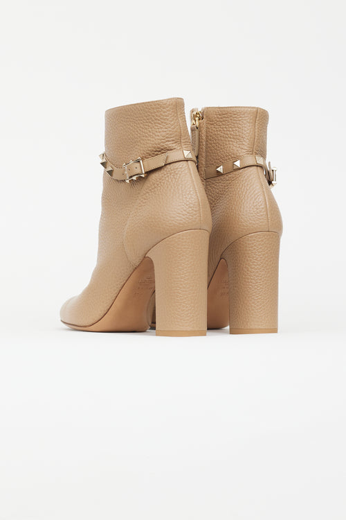 Valentino Beige Leather Rockstud Strap Boot