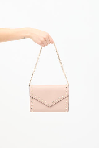 Valentino Beige Leather Rockstud Envelope Wallet On Chain Bag