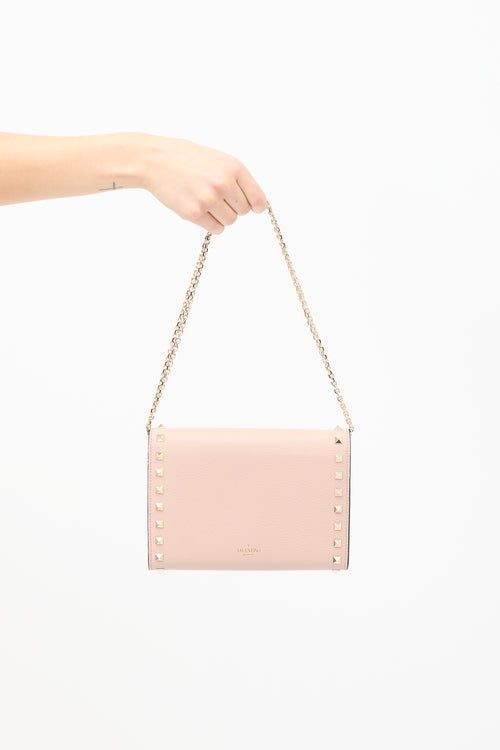 Valentino Beige Leather Rockstud Envelope Wallet On Chain Bag