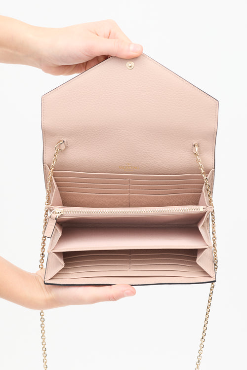 Valentino Beige Leather Rockstud Envelope Wallet On Chain Bag