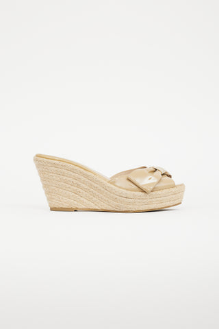 Valentino Beige Patent Espadrille Bow Sandal