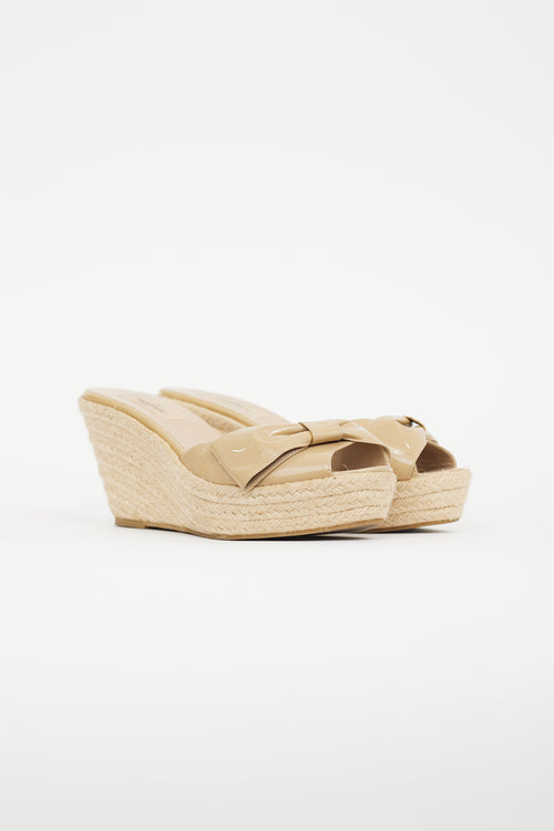 Valentino Beige Patent Espadrille Bow Sandal