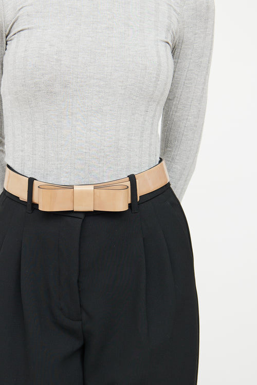 Valentino Beige Patent Leather Bow Belt