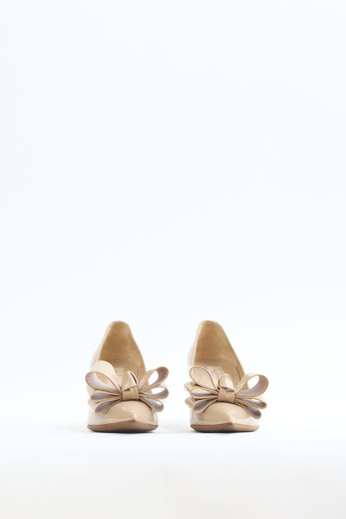 Valentino Beige Patent Leather Bow Pump