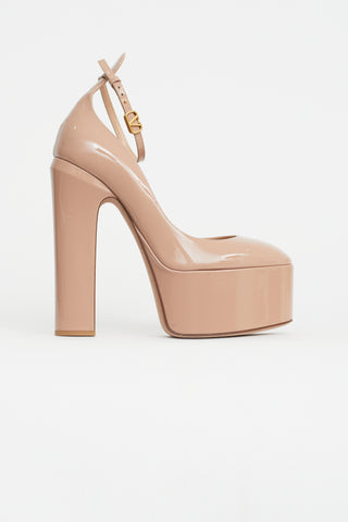 Valentino Beige Patent Leather Platform Tan-Go Pump