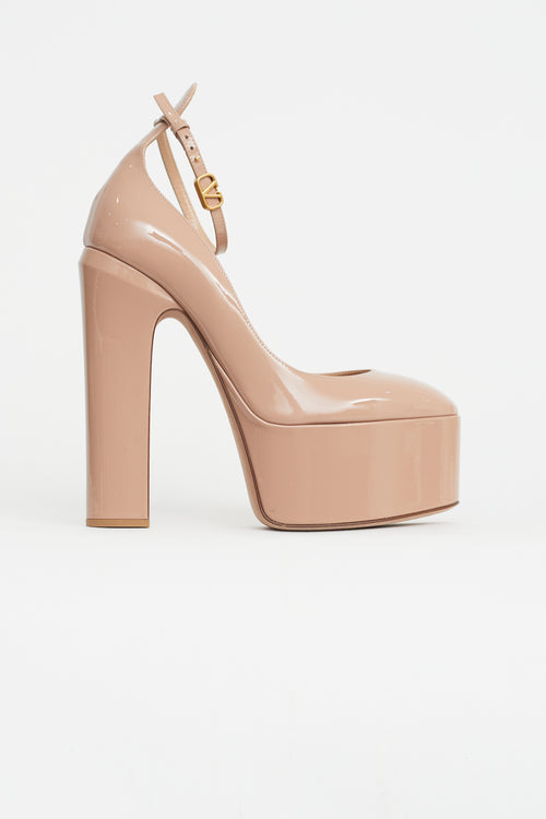 Valentino Beige Patent Leather Platform Tan-Go Pump