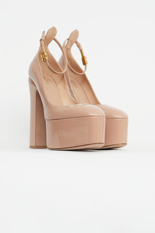 Valentino Beige Patent Leather Platform Tan-Go Pump