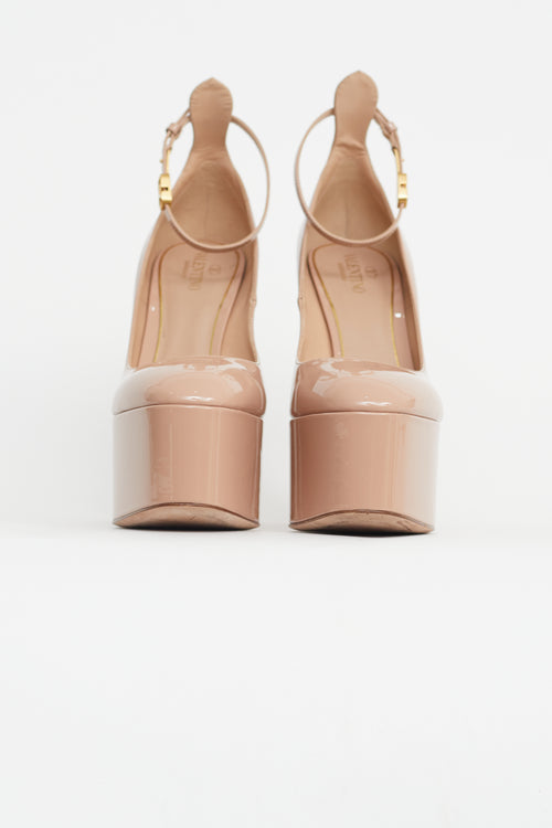 Valentino Beige Patent Leather Platform Tan-Go Pump