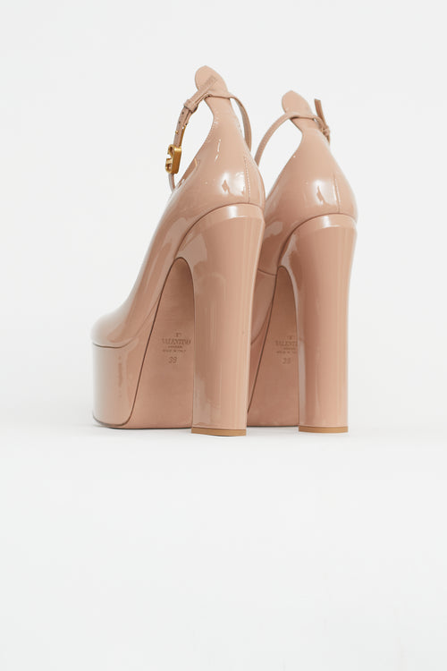 Valentino Beige Patent Leather Platform Tan-Go Pump