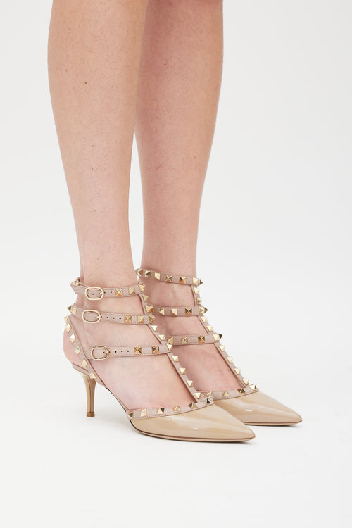 Valentino Beige Patent Leather Rock Stud Heel