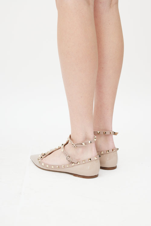 Valentino Beige Patent Rockstud Caged Flat