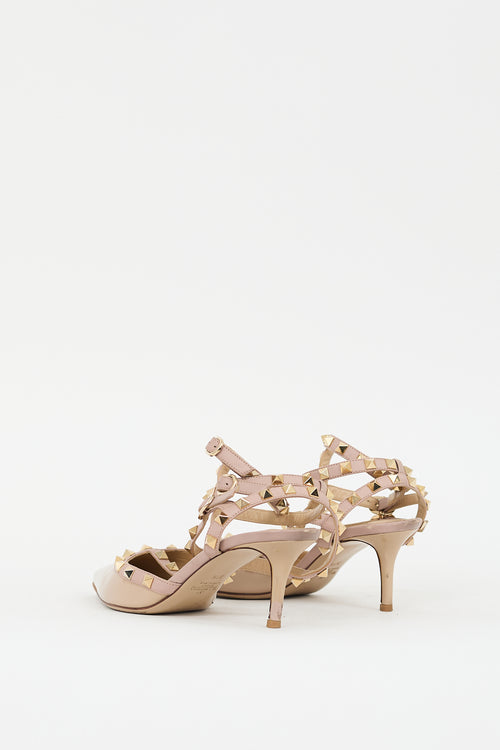 Valentino Beige Patent Rockstud Caged Pump