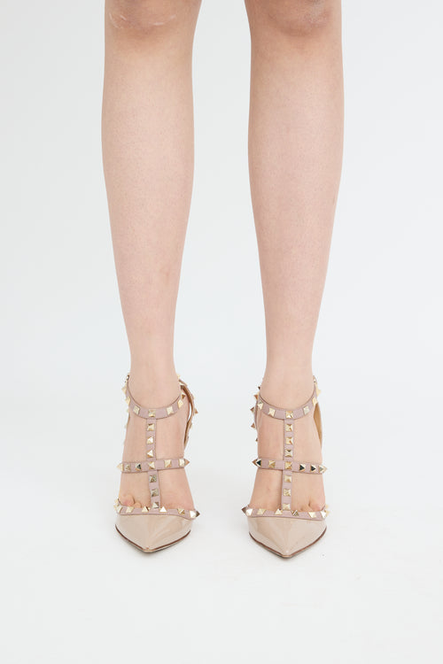 Beige Patent Rockstud Caged Pump