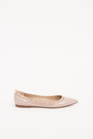 Valentino Beige Rockstud Poudre Patent Leather Flat