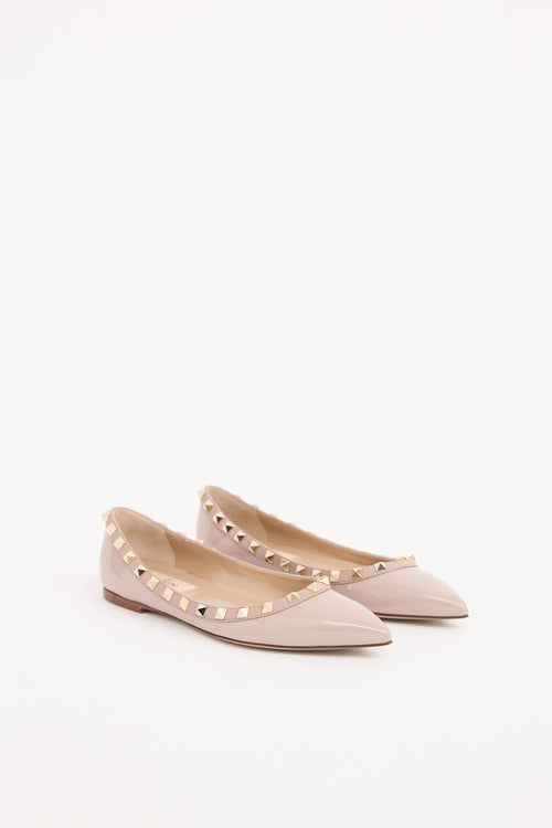 Valentino Beige Rockstud Poudre Patent Leather Flat