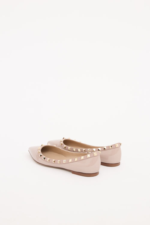 Valentino Beige Rockstud Poudre Patent Leather Flat