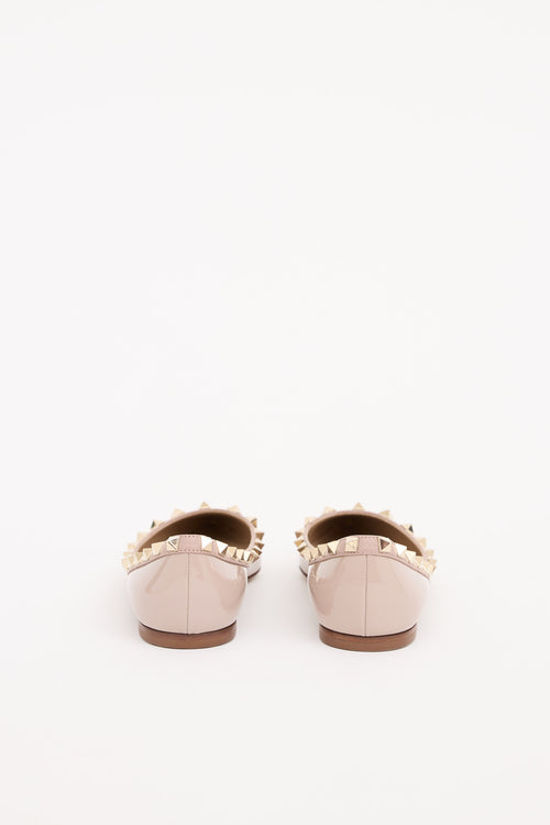 Valentino Beige Rockstud Poudre Patent Leather Flat