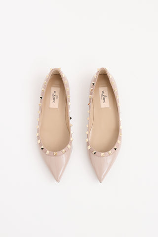 Valentino Beige Rockstud Poudre Patent Leather Flat