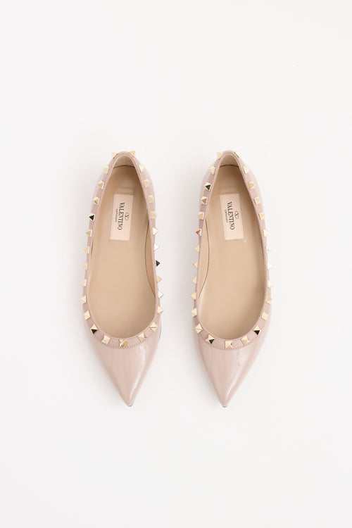 Valentino Beige Rockstud Poudre Patent Leather Flat