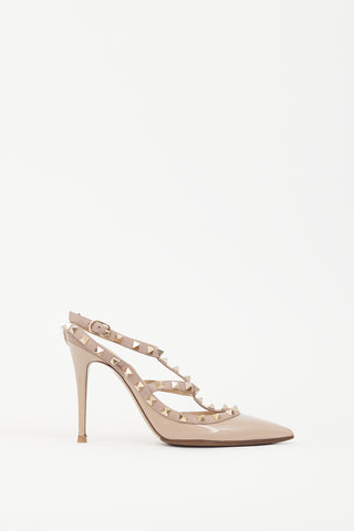 Valentino Beige 
Gold Rockstud Strappy Heel