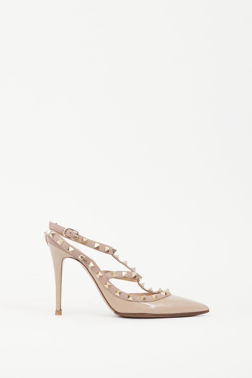 Valentino Beige 
Gold Rockstud Strappy Heel