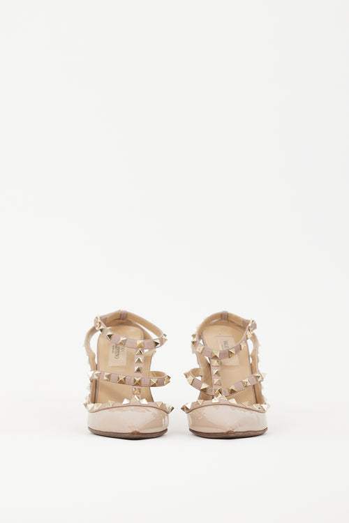 Valentino Beige 
Gold Rockstud Strappy Heel