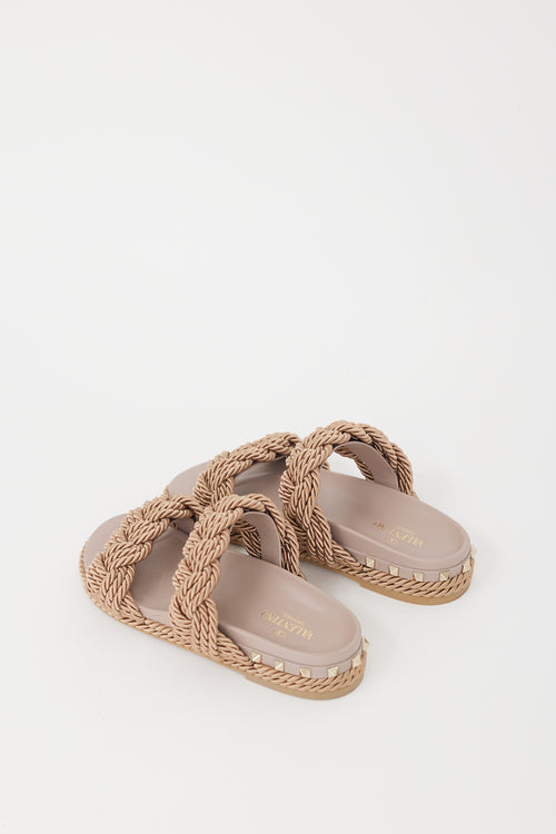 Valentino Beige Rope Rockstud Torchon  Sandal