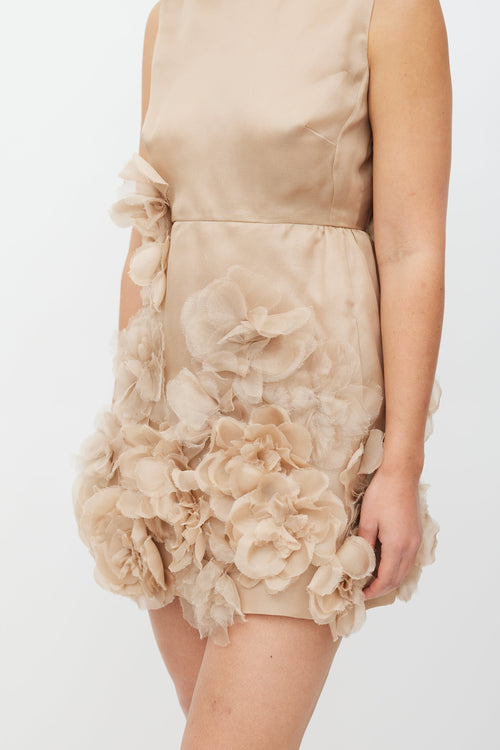 Beige Ruffled Floral Dress