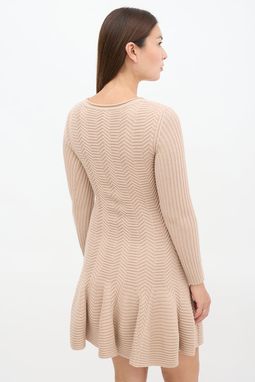 Valentino Beige Wool Knit Godet Midi Dress