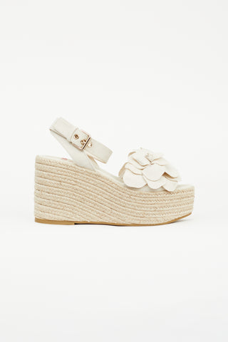 Valentino Beige Canvas Atelier 03 Rose Espadrille Wedge