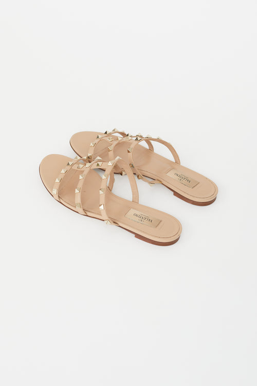 Valentino Beige Leather Rockstud Slide