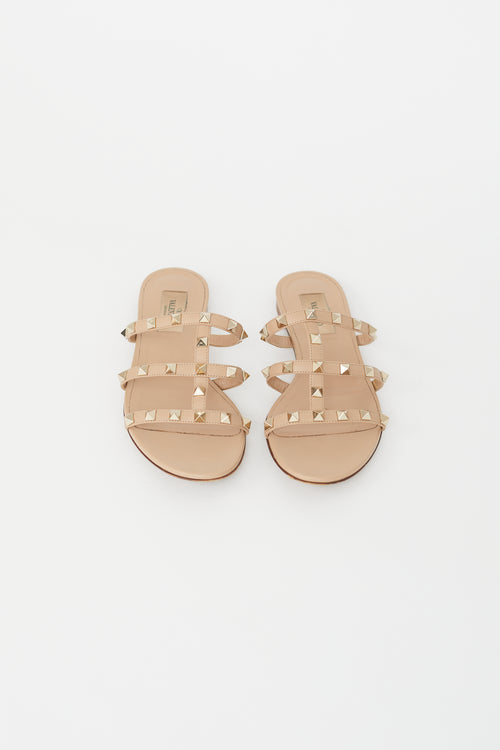 Valentino Beige Leather Rockstud Slide