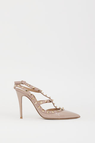 Valentino Beige Patent Rockstud Caged Heel