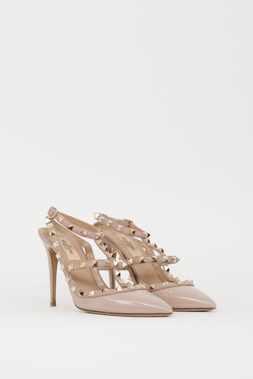 Valentino Beige Patent Rockstud Caged Heel