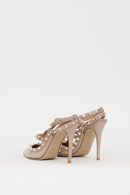 Valentino Beige Patent Rockstud Caged Heel