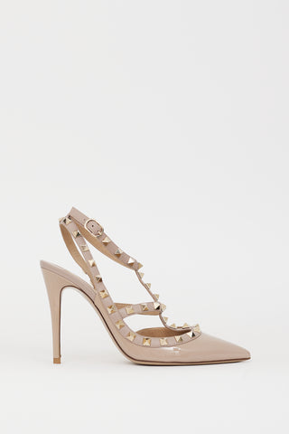 Valentino Beige Patent Rockstud Caged Heel